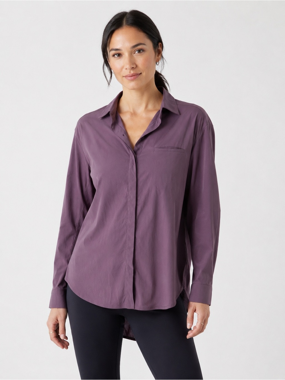Athleta Urbanite Classic Relaxed Button-Front Shirt - Purple